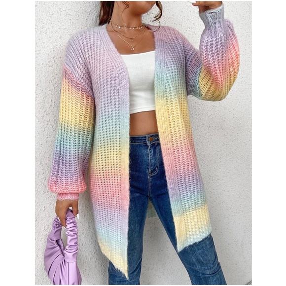 Plus Ombre Open Front Knit Cardigan - Picture 2 of 10